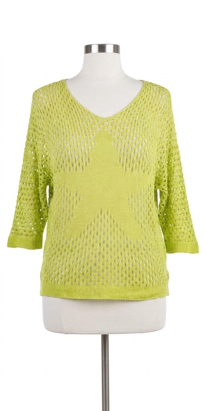 NEW GIGI MODA star knit mesh sweater in lime